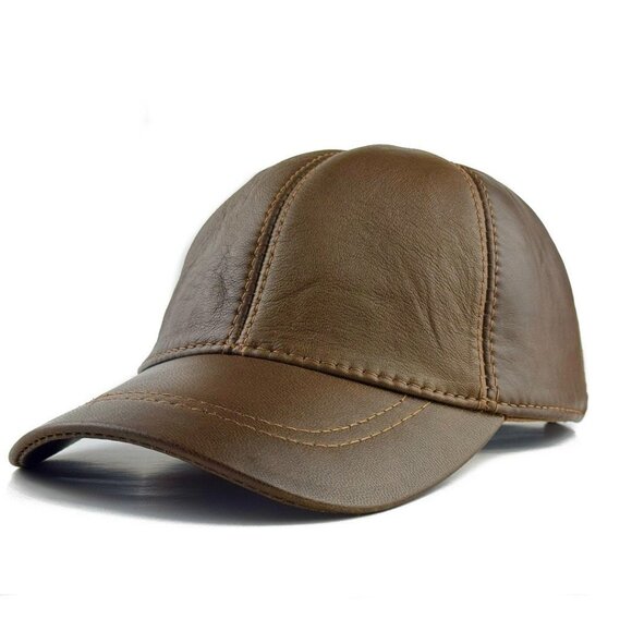 Leather Balla Cap for men Real Lamb Leather Hat Sports Visor Adjustable - Picture 1 of 8